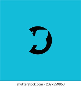 Creative black colour negative space 3 or B logo design with blue background for business and brand.