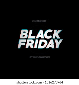 Creative Black Friday glitch effect sales november. Title glitch Black Friday. Texto com efeito tecnológico para vendas na Black Friday, bug 