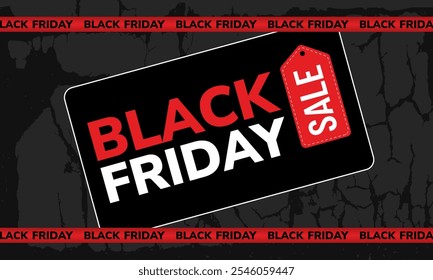 Creative Black Friday Sale Banner With Red Ribbons And Grunge Background