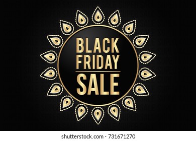 Creative black friday sale vector illustration with ornamental pattern. Can be used for poster, banner, background, advertisement and digital designs.