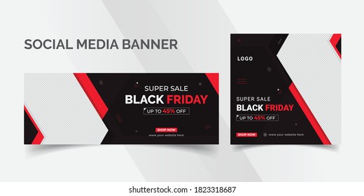 Creative black Friday sale web banner and Facebook timeline, social media post design. Sale voucher Gift card Vector Illustration.