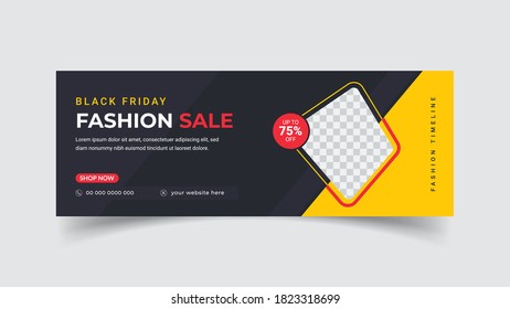 Creative black Friday sale web banner and Facebook timeline, social media post design. Sale voucher Gift card Vector Illustration.