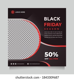 Creative Black friday season sale social media post and web banner template for digital marketing. Trendy editable template for promotion product