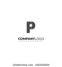 creative black geometric P logo letter with pattern simple design concept