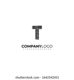 creative black geometric T logo letter with pattern simple design concept