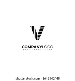 creative black geometric V logo letter with pattern simple design concept