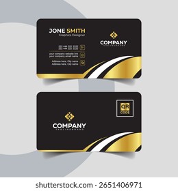 Creative Black and Gold Business Card with Wavy Bottom Edge