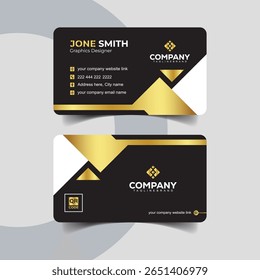 Cartão de Visita Corporativo Preto e Ouro Criativo com Acento Branco
