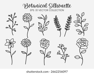 Creative black leaf line art perfect for botanical .Vector illustration