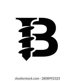 Creative black letter B logo with an integrated screw design, perfect for construction, hardware, or DIY branding and business identity.