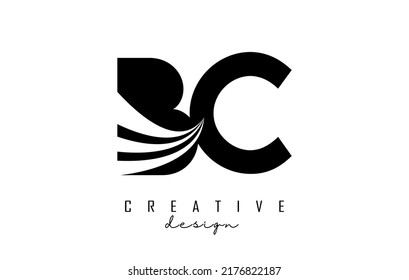 Creative black letter BC b c logo with leading lines and road concept design. Letters with geometric design. Vector Illustration with letter and creative cuts and lines.