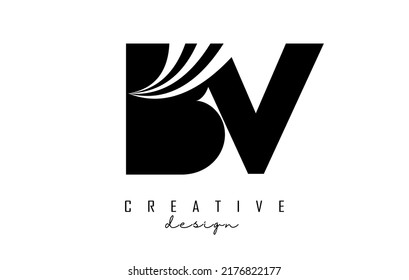 Creative black letter BV b v logo with leading lines and road concept design. Letters with geometric design. Vector Illustration with letter and creative cuts and lines.