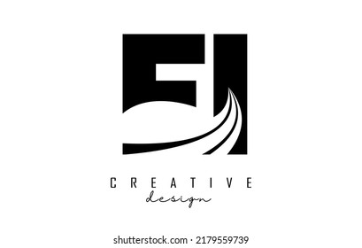 Creative black letter EI e i logo with leading lines and road concept design. Letters with geometric design. Vector Illustration with letter and creative cuts and lines.