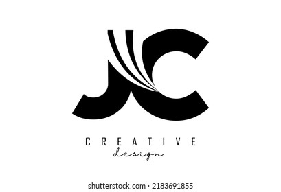 Creative black letter JC J c logo with leading lines and road concept design. Letters with geometric design. Vector Illustration with letter and creative cuts.