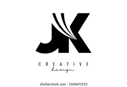 Creative black letter JK J k logo with leading lines and road concept design. Letters with geometric design. Vector Illustration with letter and creative cuts.