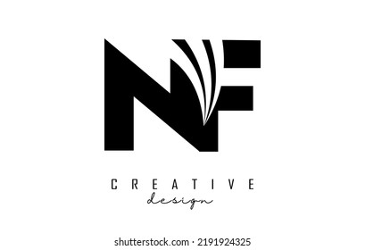 Creative Black letter NF n f logo with leading lines and road concept design. Letters with geometric design. Vector Illustration with letter and creative cuts.