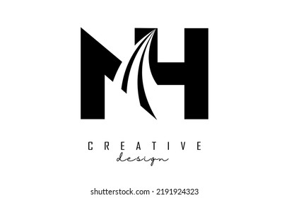 Creative Black letter NH n h logo with leading lines and road concept design. Letters with geometric design. Vector Illustration with letter and creative cuts.