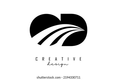 Creative black letter OD o d logo with leading lines and road concept design. Letters with geometric design. Vector Illustration with letter and creative cuts.