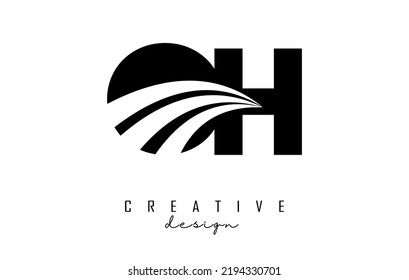 Creative black letter Oh o h logo with leading lines and road concept design. Letters with geometric design. Vector Illustration with letter and creative cuts.