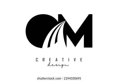 Kreativer schwarzer Buchstabe Om o m Logo mit führenden Linien und Straßenkonzeption. Buchstaben mit geometrischem Design. Vektorgrafik mit Buchstaben und kreativen Schnitten.