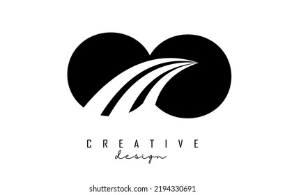 Carta en negro creativa OO o logotipo con líneas líderes y diseño de concepto de carreteras. Cartas con diseño geométrico. Ilustración vectorial con letra y cortes creativos.