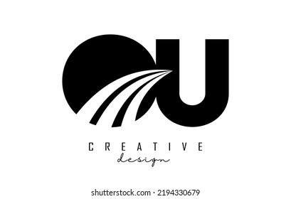 Creative black letter Ou o u logo with leading lines and road concept design. Letters with geometric design. Vector Illustration with letter and creative cuts.