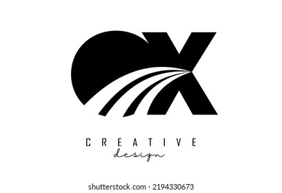 Creative black letter OX o x logo with leading lines and road concept design. Letters with geometric design. Vector Illustration with letter and creative cuts.