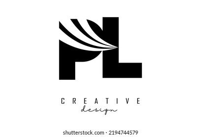 Creative black letter PL p l logo with leading lines and road concept design. Letters with geometric design. Vector Illustration with letter and creative cuts.