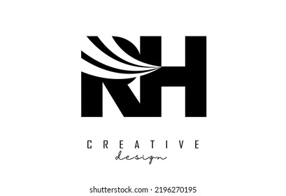 Creative black letter RH r h logo with leading lines and road concept design. Letters with geometric design. Vector Illustration with letter and creative cuts.