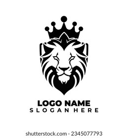 Logo de la corona de la cabeza de un león negro creativo