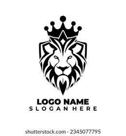 Logo de la corona de la cabeza de un león negro creativo
