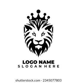 Creative black lion head crown king shield logo