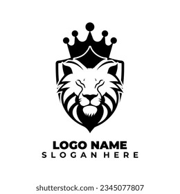 Creative black lion head crown king shield logo
