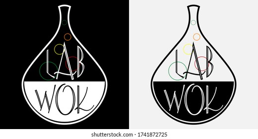 creative black minimal logo of asian cuisine laboratory wok dishes