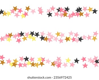 Creative black pink gold stardust scatter background. Little starburst spangles xmas decoration elements. Party decor star dust design. Spangle confetti gift decor.