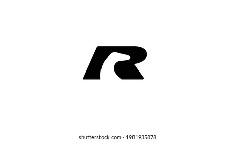 Creative Black R Velociraptor predator head animal Letter alphabet Logo Vector Design Symbol
