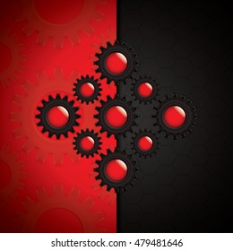 Creative black and red gears background. Vector for your design.