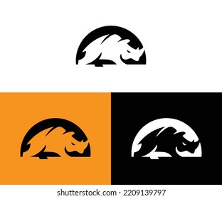 creative black rhinoceros logo design vector symbol illustration