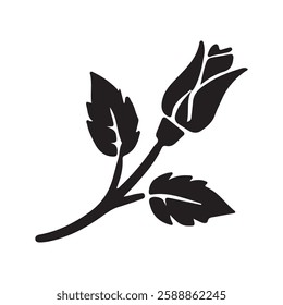 Creative black rose flower design on white background, Black rose silhouette vector icon.