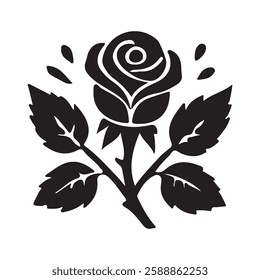 Creative black rose flower design on white background, Black rose silhouette vector icon.