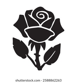 Creative black rose flower design on white background, Black rose silhouette vector icon.