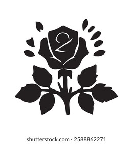 Creative black rose flower design on white background, Black rose silhouette vector icon.