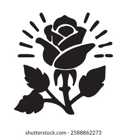 Creative black rose flower design on white background, Black rose silhouette vector icon.