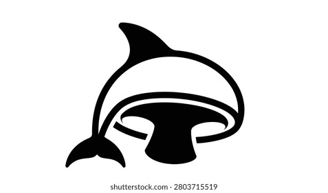 Creative black silhouette combining the fin of a shark with the cap of a mushroom, offering a unique and surreal graphic for unconventional branding.
