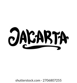 Creative black typography displaying the word 'Jakarta' in a bold, dynamic style, representing the city's cultural vibrancy.
