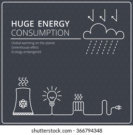 Creative black vector background. Wires with a fork and electricity. Business, slim design idea. Energy consumption, global solution, ecology.