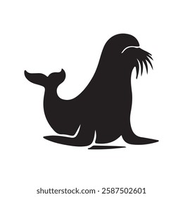 Creative black walrus icon design on white board