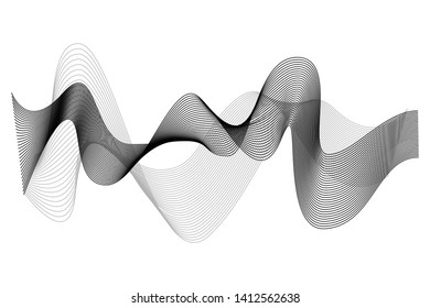 Creative Black Wave Lines Design elements. Wave of many glittering lines isolated on white background. Suitable for website.