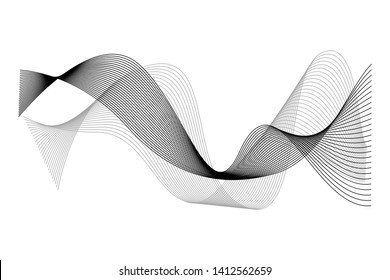 Creative Black Wave Lines Design elements. Wave of many glittering lines isolated on white background. Suitable for website.