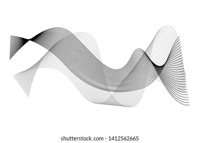 Creative Black Wave Lines Design elements. Wave of many glittering lines isolated on white background. Suitable for website.
